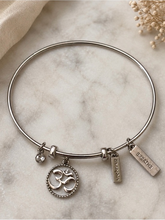 Jewelry - Silver Charm Bangle Bracelet with Om & Inspirational Tags